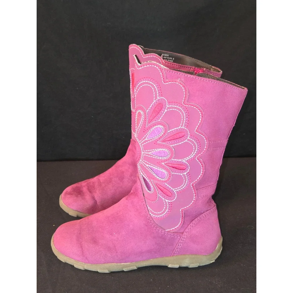 Stride Rite Bianca Girls Boots Size 9.5M Pink Suede Floral Zip Up Cute Shoes‎